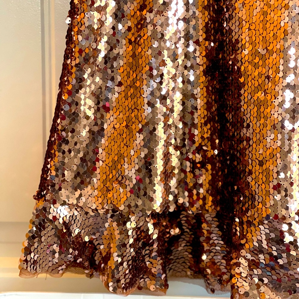 Free People Rose Gold Sequin Formal Evening Holiday Party Dress, Sz 12 - Picture 7 of 15